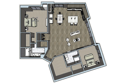 Interior floorplan of 3 bedroom 2 bathroom